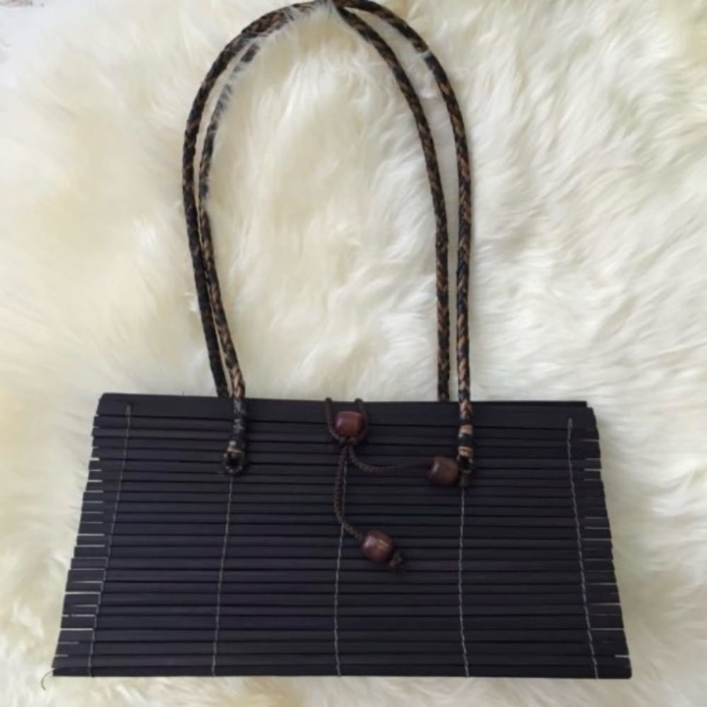 Natural Eco-Friendly Bamboo Handbag with Strap - Large - Dark brown. - Picture 2 of 11